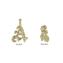 Load image into Gallery viewer, Top and back bail on Scroll Letter Initial A Pendant in 14K Yellow Gold