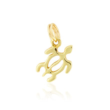 Load image into Gallery viewer, A gold turtle charm pendant with a textured design, suspended from a split ring.