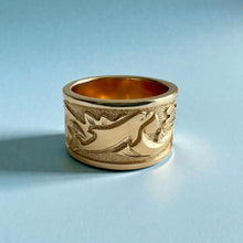 Load image into Gallery viewer, Raised Dolphin & Turtle with Old English 12mm Ring in 14K Yellow Gold in size 8