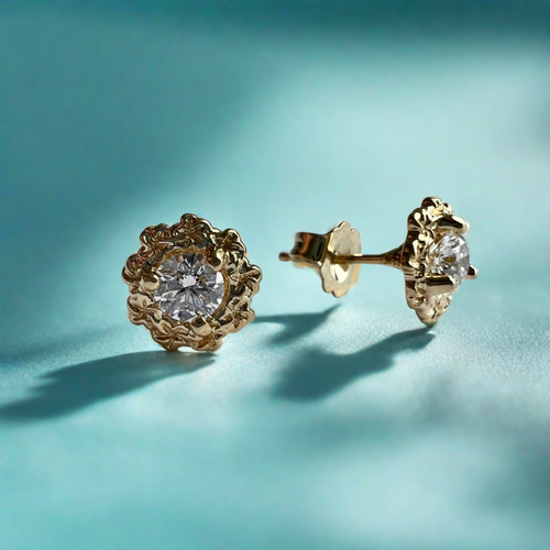 Diamond and Plumeria Hawaiian Stud Earrings