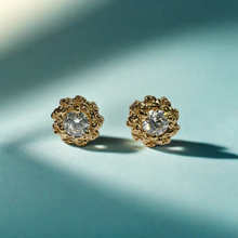 Load image into Gallery viewer, Hawaiian Plumeria Diamond Stud Earrings in 14K Yellow Gold

