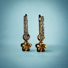 Load image into Gallery viewer, Diamond Ovela Hoop Earrings with Plumeria 
