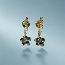 Load image into Gallery viewer, Half Hoop Diamond &amp; Plumeria Earrings 18K Gold
