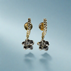 Half Hoop Diamond & Plumeria Earrings 18K Gold