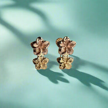 Load image into Gallery viewer, Non-pierced Two-tone Plumeria Screw Back Earrings in 14K Gold