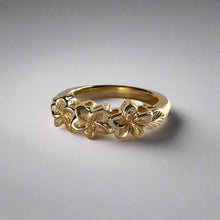 Load image into Gallery viewer, Three Small Plumeria Hawaiian Flower Ring in 14K Yellow Gold