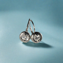 Load image into Gallery viewer, White Gold Round Diamond Earrings Hawaiian Engraving