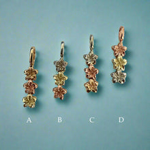 Load image into Gallery viewer, Three Small Plumeria Vertical Pendant in multicolor gold