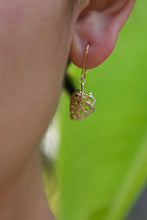 Load image into Gallery viewer, Monstera Leaf Dangle Earrings in 14K Yellow, White, Pink or Green Gold
