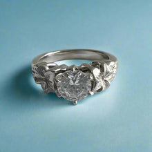 Load image into Gallery viewer, Small Plumeria with Leaves Solitaire Ring with Cubic Zirconia in 14K White Gold in size 7