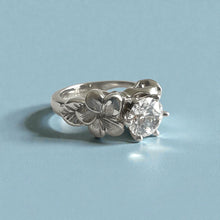 Load image into Gallery viewer, Plumerias with Leaves Solitaire Ring with 1ct Cubic Zirconia in 14K White Gold in size 7