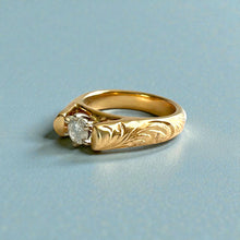 Load image into Gallery viewer, Old English 4mm French Mount Solitaire Ring with .25ct Diamond in 14K Yellow Gold in size 4 5/8