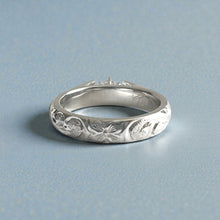 Load image into Gallery viewer, Old English & Hibiscus 4mm French Mount Solitaire Ring with .25ct Diamond in 14K White Gold in size 6