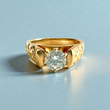 Load image into Gallery viewer, Shiny Maile & Hibiscus 6mm French Mount Solitaire Ring with 1ct Cubic Zirconia in 14K Yellow Gold in size 9 1/4