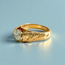 Load image into Gallery viewer, Shiny Maile & Hibiscus 6mm French Mount Solitaire Ring with 1ct Cubic Zirconia in 14K Yellow Gold in size 9 1/4