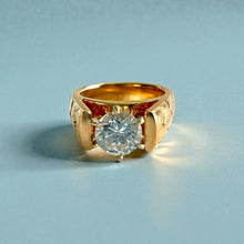 Load image into Gallery viewer, Shiny Maile & Hibiscus 6mm French Mount Solitaire Ring with 1ct Cubic Zirconia in 14K Yellow Gold in size 4 1/4