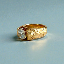 Load image into Gallery viewer, Shiny Maile & Hibiscus 6mm French Mount Solitaire Ring with 1ct Cubic Zirconia in 14K Yellow Gold in size 4 1/4