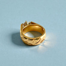 Load image into Gallery viewer, Shiny Maile & Hibiscus 6mm French Mount Solitaire Ring with 1ct Cubic Zirconia in 14K Yellow Gold in size 4 1/4