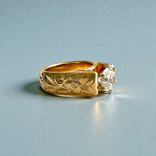 Load image into Gallery viewer, Shiny Maile & Hibiscus 6mm French Mount Solitaire Ring with 1ct Cubic Zirconia in 14K Yellow Gold in size 4 1/4