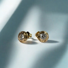 Load image into Gallery viewer, Hawaiian Round Diamond Stud Earrings in 14K Yellow Gold Media 
