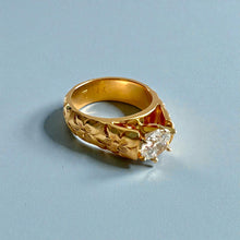 Load image into Gallery viewer, Hibiscus 6mm French Mount Solitaire Ring with 6.4mm Cubic Zirconia in 14K Yellow Gold in size 6 3/8