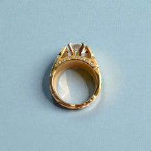 Load image into Gallery viewer, Scalloped Old English & Hibiscus 10mm Tapered French Mount Solitaire Engagement Ring with Princess Cut 1ct Cubic Zirconia & .5ct Diamonds in 14K Yellow Gold in size 7 1/4