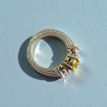 Load image into Gallery viewer, Malama Tapered Flat Ring with Yellow Sapphire and Diamonds in 14K White Gold in size 5 1/4
