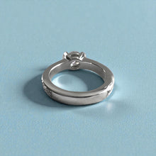 Load image into Gallery viewer, Malama Old English Flat Ring with 6.4mm Cubic Zirconia in 14K White Gold in size 6 1/2
