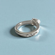 Load image into Gallery viewer, Malama Old English Flat Ring with 6.4mm Cubic Zirconia in 14K White Gold in size 6 1/2