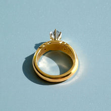 Load image into Gallery viewer, Palau Plumeria Ring with Light Blue Sapphire & Diamonds in 14K Yellow Gold in size 6 1/8