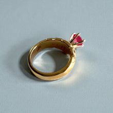 Load image into Gallery viewer, Palau Hibiscus Ring with 1.15ct Pink Sapphire & Diamonds in 14K Yellow Gold in size 5 3/8