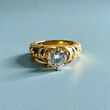 Load image into Gallery viewer, Kaimana Hibiscus Ring with 6.4mm Cubic Zirconia & Diamonds in 14K Yellow Gold in size 6 3/4