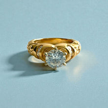 Load image into Gallery viewer, Kaimana Hibiscus Ring with 6.4mm ubic Zirconia & Diamonds in 14K Yellow Gold in size 8
