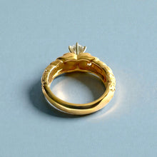 Load image into Gallery viewer, Kaimana Hibiscus Ring with 6.4mm ubic Zirconia & Diamonds in 14K Yellow Gold in size 8