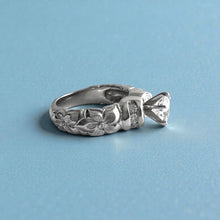 Load image into Gallery viewer, Kaimana Hibiscus Ring with 6.4mm Cubic Zirconia & Diamonds in Platinum in size 7
