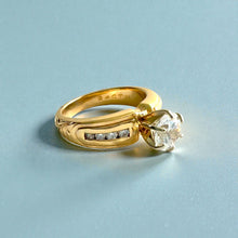 Load image into Gallery viewer, Kaimana Tapered 6mm Old English Ring with 6.4mm Cubic Zirconia & Diamonds in 14K Yellow Gold in size 7 1/8