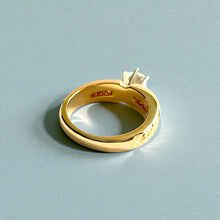 Load image into Gallery viewer, Kaimana Tapered 6mm Plumeria with Leaves Ring with 6.4mm Cubic Zirconia & Diamonds in 14K Yellow Gold in size 6 1/2