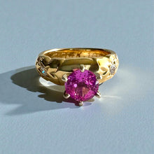 Load image into Gallery viewer, Palau Hibiscus Ring with 1.15ct Pink Sapphire & Diamonds in 14K Yellow Gold in size 5 3/8