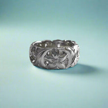 Load image into Gallery viewer, Pukalani Filigree 8mm Hawaiian Ring in 18K White Gold