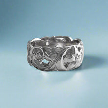 Load image into Gallery viewer, Pukalani Filigree 8mm Hawaiian Ring in 18K White Gold