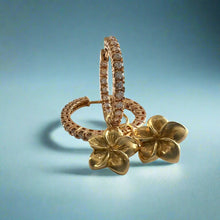 Load image into Gallery viewer, Round Hoop Diamond Earrings with Dangle Flower in 18K Gold