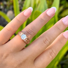 Load image into Gallery viewer, Old English & Hibiscus 6mm Tapered French Mount Solitaire Ring with 1ct Cubic Zirconia in 14K Pink Gold in size 5 3/4