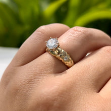 Load image into Gallery viewer, Palau Hibiscus Solitaire Ring with Diamonds & Cubic Zirconia in 14K Yellow Gold in size 6 1/4