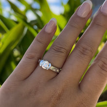 Load image into Gallery viewer, Malama Old English Flat Ring with 6.4mm Cubic Zirconia in 14K White Gold in size 6 1/2