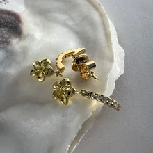 Load image into Gallery viewer, 18K Gold Half Hoops with Diamonds and Plumeria Flowers

