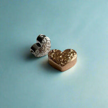 Load image into Gallery viewer, Small and Medium Slider Heart Pendant with Hibiscus Flowers in 14K White and Pink Gold