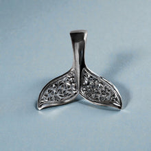Load image into Gallery viewer, Medium Engraved Whale Tail Pendant in 18K White Gold