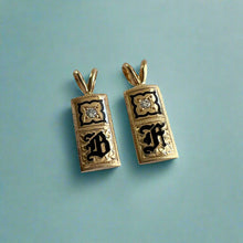 Load image into Gallery viewer, 8mm Hawaiian Initial Pendants B & F with Flower & Diamond in 14K Yellow Gold