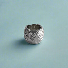 Load image into Gallery viewer, Large Scalloped Bead Pendant w Hibiscus and Old English in 14K White Gold