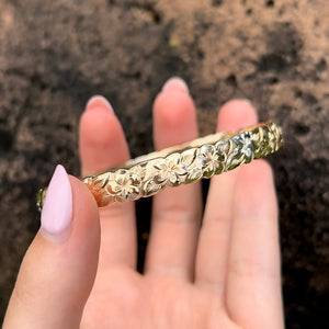8mm Hawaiian Bangle with engraved Plumeria and Hibiscus